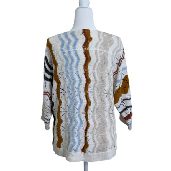 Garnet Hill Zigzag Pattern Womens Sweater 3/4 Sleeve Linen Cotton Blend Size M - Picture 3 of 8